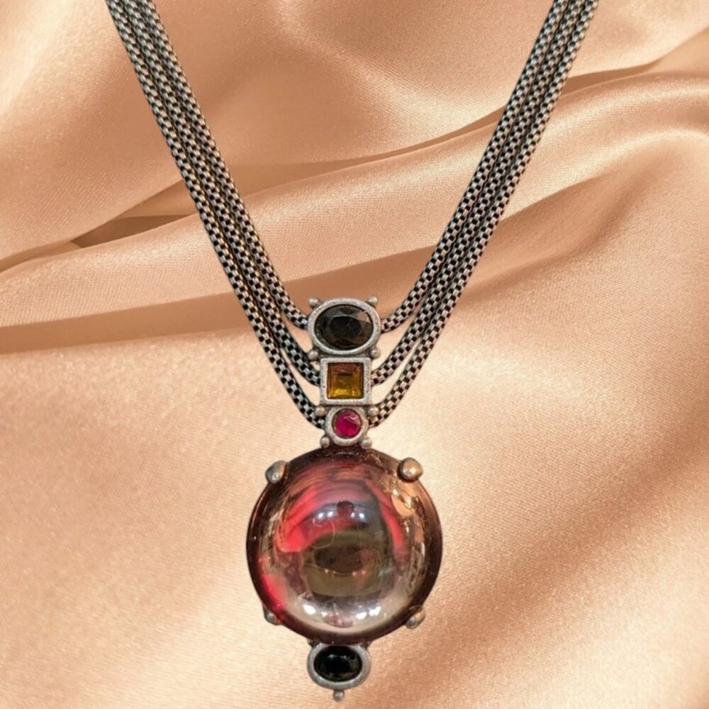 Chico's Amber Cabochon Rhodolite Pendant Necklace - Picture 3 of 9